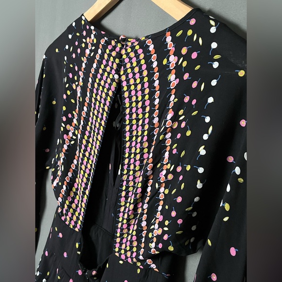 Free People S Black Multi Color Polka Dot Bishop Sleeve Open Back Mini Dress - Picture 7 of 10